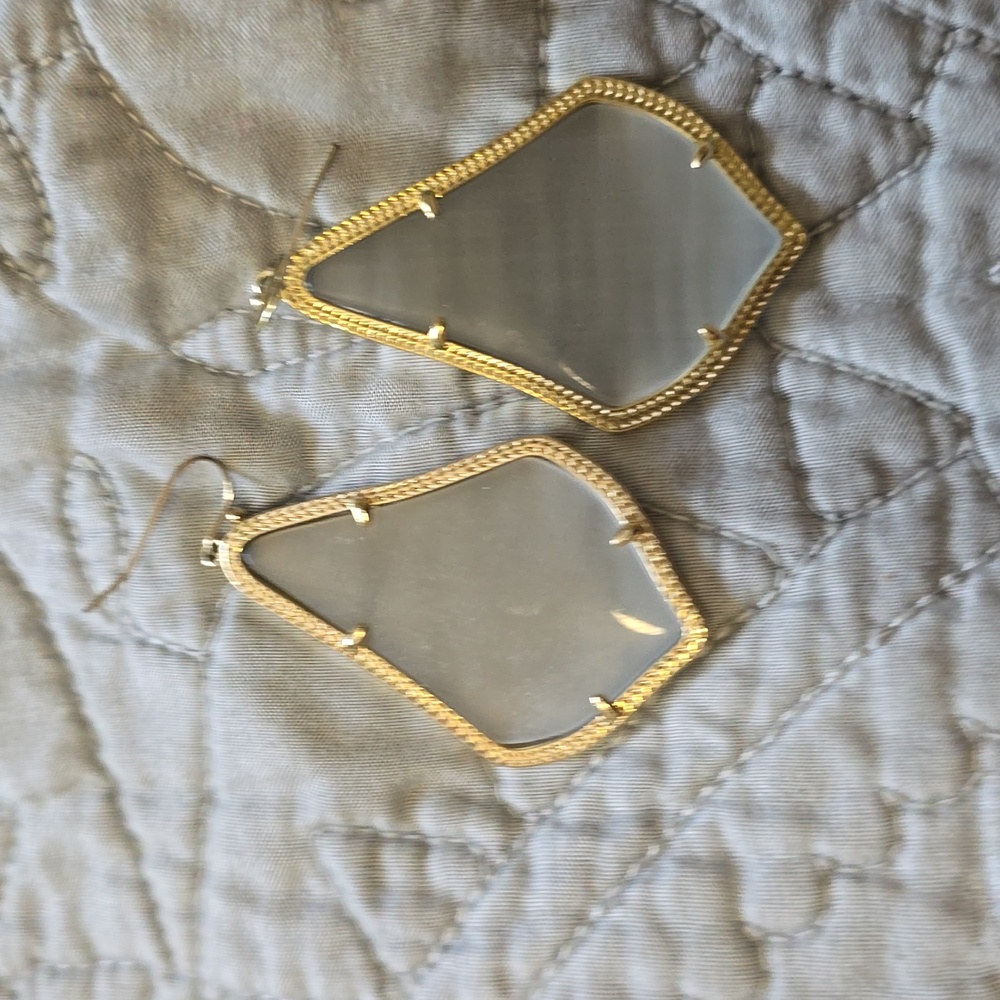 Kendra Scott Alex Gray Slate Crystal Glass Gold Tone 2” Earrings